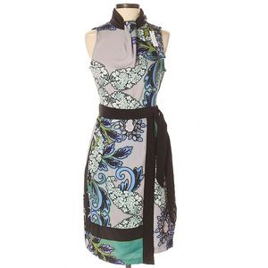 London Faux wrap sleeveless dress mandarin collar